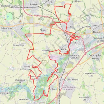 Itinéraire Escaudain, distance, dénivelé, altitude, carte, profil, trace GPS