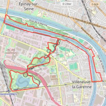 Itinéraire Parc des Chanteraines - parc de l'ile Saint Denis, distance, dénivelé, altitude, carte, profil, trace GPS