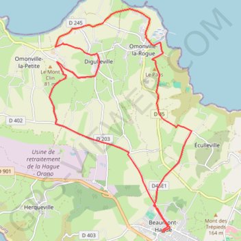Itinéraire De Beaumont Hague à Eculleville et Omonville la Rogue, distance, dénivelé, altitude, carte, profil, trace GPS