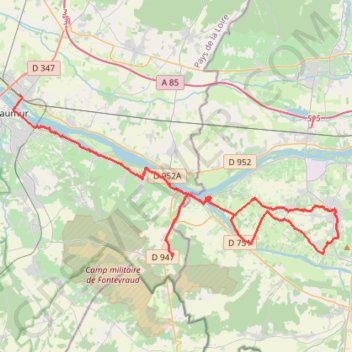 Itinéraire De Saumur gare à Fontevraud-l’Abbaye 60 km, distance, dénivelé, altitude, carte, profil, trace GPS