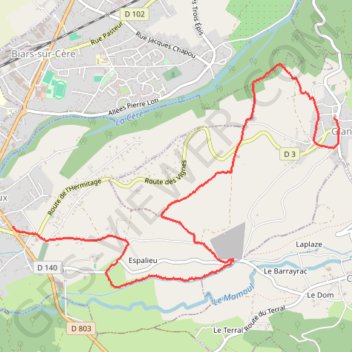 Itinéraire Glanes - Bretenoux, distance, dénivelé, altitude, carte, profil, trace GPS