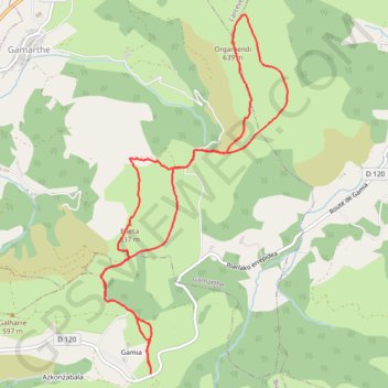 Itinéraire Orgamendy et Eheta depuis le col d'Askonzabal (Gamia), distance, dénivelé, altitude, carte, profil, trace GPS