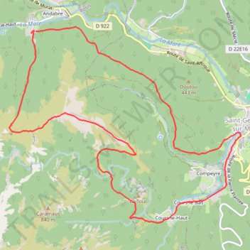 Itinéraire Serre de More, portail de Roquandouire en circuit depuis Andabre, distance, dénivelé, altitude, carte, profil, trace GPS
