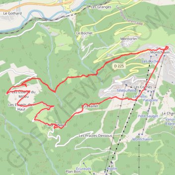 Itinéraire Des Coches par Crevallet - Praz Salvard - La Pierra à Monchavin, distance, dénivelé, altitude, carte, profil, trace GPS