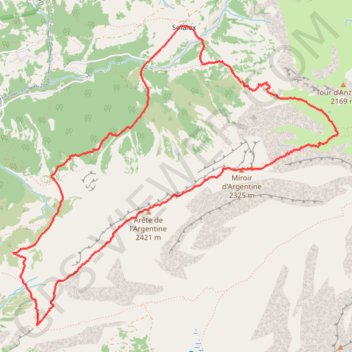 Itinéraire Arête de l'Argentine, distance, dénivelé, altitude, carte, profil, trace GPS
