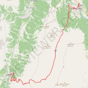 Itinéraire Liddes - La Fouly, distance, dénivelé, altitude, carte, profil, trace GPS