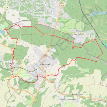 Itinéraire Par la route de la Chaussée-du-Roi, autour de l'abbaye de Royaumont, distance, dénivelé, altitude, carte, profil, trace GPS