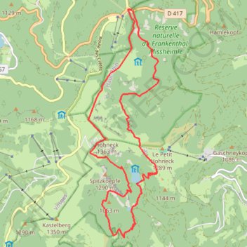 Itinéraire Sentier des roches customisé, distance, dénivelé, altitude, carte, profil, trace GPS