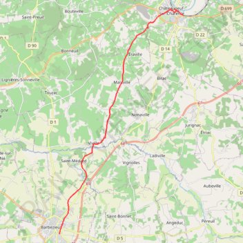 Itinéraire Châteauneuf-sur-Charente - Barbezieux-Saint-Hilaire, distance, dénivelé, altitude, carte, profil, trace GPS