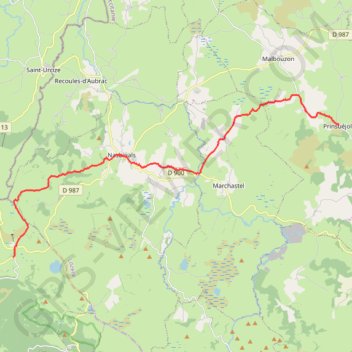 Itinéraire De Prinsuéjols à Aubrac, distance, dénivelé, altitude, carte, profil, trace GPS