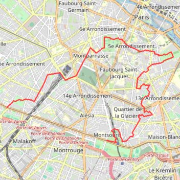 Itinéraire Paris rive gauche, distance, dénivelé, altitude, carte, profil, trace GPS