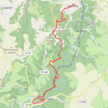 Itinéraire De Najac à Monteils, distance, dénivelé, altitude, carte, profil, trace GPS