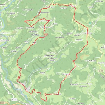 Itinéraire Désaignes - Rechebloine - Nozière - Désaignes, distance, dénivelé, altitude, carte, profil, trace GPS
