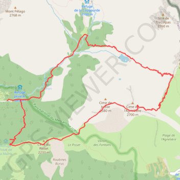 Itinéraire Cime du Pisset, collet de Juisse, Agnelière, Pas, distance, dénivelé, altitude, carte, profil, trace GPS