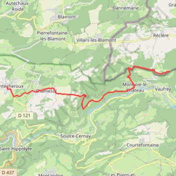 Itinéraire Sur les Monts du Lomont - De Montécheroux à Montavon par Montjoie et Réclère, distance, dénivelé, altitude, carte, profil, trace GPS