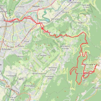 Itinéraire Grenoble-Croix de Chamrousse par les chemins, distance, dénivelé, altitude, carte, profil, trace GPS