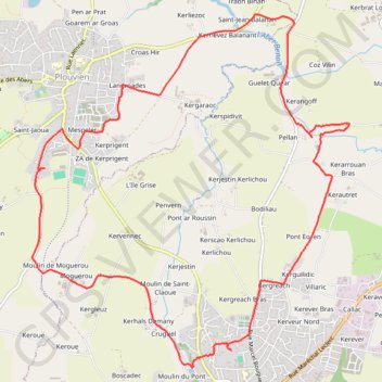 Itinéraire Plabennec - Moguérou - Plouvien - Feutonigou -3, distance, dénivelé, altitude, carte, profil, trace GPS
