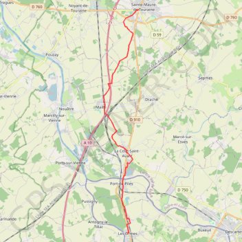 Itinéraire Chemin de Tours (de Sainte-Maure-de-Touraine à Les Ormes), distance, dénivelé, altitude, carte, profil, trace GPS