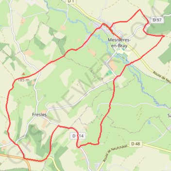 Itinéraire Autour de Mesnières-en-Bray, distance, dénivelé, altitude, carte, profil, trace GPS