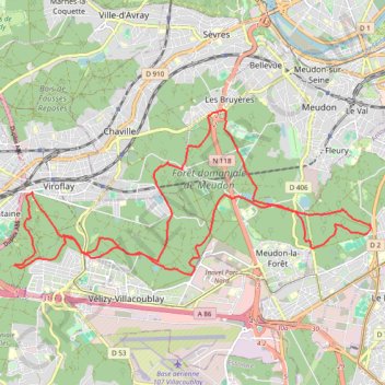 Itinéraire Foret Meudon Clamart, distance, dénivelé, altitude, carte, profil, trace GPS