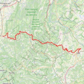 Itinéraire Crest - Gap, distance, dénivelé, altitude, carte, profil, trace GPS