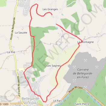 Itinéraire Du Gîte des Granges à Bellegarde, distance, dénivelé, altitude, carte, profil, trace GPS