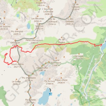 Itinéraire Soum d'Arre depuis Lac du Tech en bivouac, distance, dénivelé, altitude, carte, profil, trace GPS