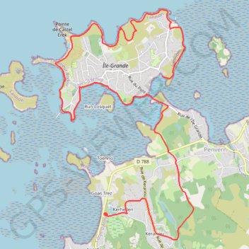 Itinéraire Île-Grande, distance, dénivelé, altitude, carte, profil, trace GPS