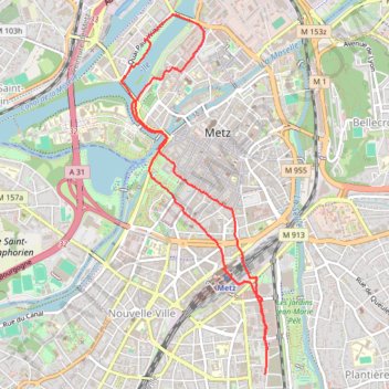 Itinéraire Metz, Sablon&Centre, distance, dénivelé, altitude, carte, profil, trace GPS