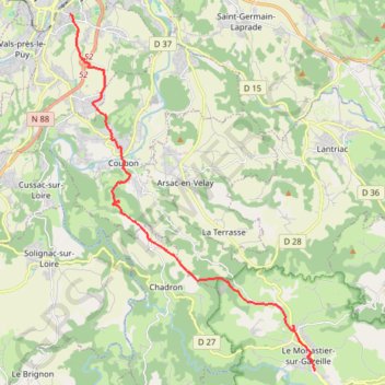 Itinéraire Le Puy - Le Monastier, distance, dénivelé, altitude, carte, profil, trace GPS