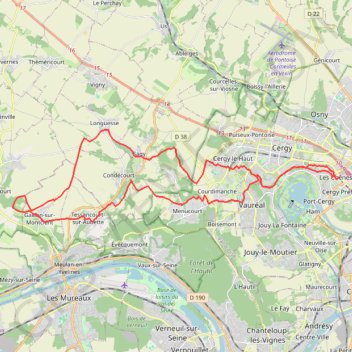 Itinéraire Cergy - Seraincourt - Tessancourt - Cergy, distance, dénivelé, altitude, carte, profil, trace GPS
