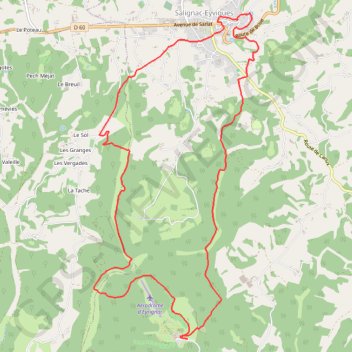 Itinéraire Rando Eyrignac, distance, dénivelé, altitude, carte, profil, trace GPS