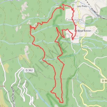 Itinéraire Concoules, distance, dénivelé, altitude, carte, profil, trace GPS