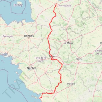 Itinéraire Caen (14000), Calvados, Normandie, France - La Rochelle (17000), Charente-Maritime, Nouvelle-Aquitaine, France, distance, dénivelé, altitude, carte, profil, trace GPS