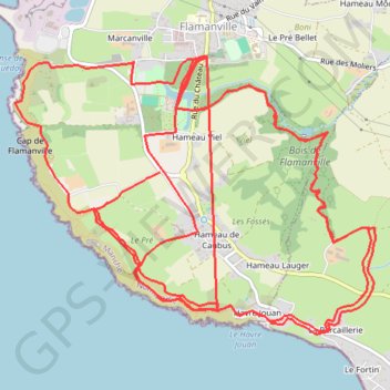 Itinéraire Flamanville, distance, dénivelé, altitude, carte, profil, trace GPS