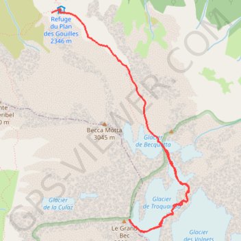 Itinéraire Le Grand Bec par le glacier de Troquairou, distance, dénivelé, altitude, carte, profil, trace GPS