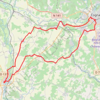 Itinéraire Boucle Pons – Port du Lys au départ de Cognac, distance, dénivelé, altitude, carte, profil, trace GPS