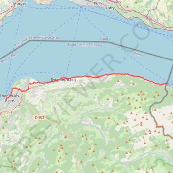 Itinéraire 1: ViaRhôna de Saint-Gingolph à Thonon par Evian, distance, dénivelé, altitude, carte, profil, trace GPS