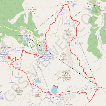 Itinéraire Plagne village roche de mio l arpette plagne village, distance, dénivelé, altitude, carte, profil, trace GPS