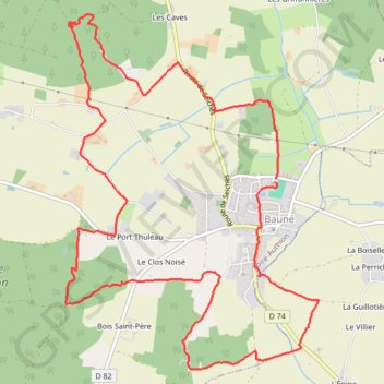 Itinéraire Baune à travers bois et cultures, distance, dénivelé, altitude, carte, profil, trace GPS