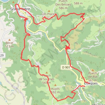 Itinéraire Rando Conques, distance, dénivelé, altitude, carte, profil, trace GPS
