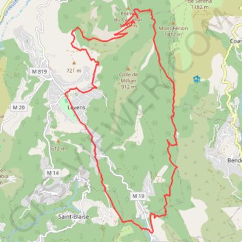 Itinéraire Levens - Mont Ferion, distance, dénivelé, altitude, carte, profil, trace GPS