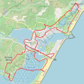 Itinéraire Ile Saint Martin - Gruissan, distance, dénivelé, altitude, carte, profil, trace GPS