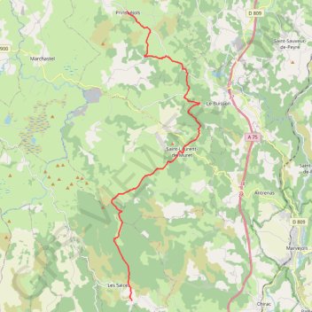 Itinéraire Prinsuejols - Radal du Trebatut, distance, dénivelé, altitude, carte, profil, trace GPS