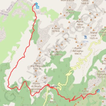 Itinéraire Refuge d'Asinau - Refuge d'I Paliri, distance, dénivelé, altitude, carte, profil, trace GPS