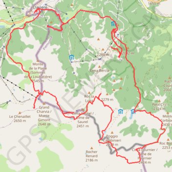 Itinéraire Clavière (Italie) près de Montgenèvre, distance, dénivelé, altitude, carte, profil, trace GPS