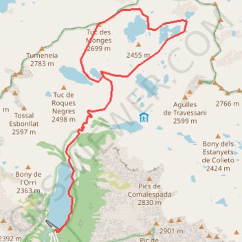 Itinéraire Tuc des Monges depuis les estanys de Tumenèia, distance, dénivelé, altitude, carte, profil, trace GPS