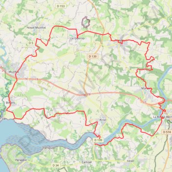 Itinéraire Arzal, distance, dénivelé, altitude, carte, profil, trace GPS