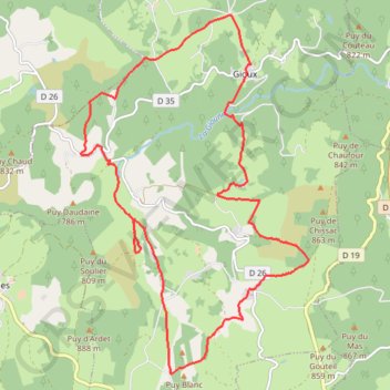 Itinéraire Gioux, le chemin des crêtes, distance, dénivelé, altitude, carte, profil, trace GPS