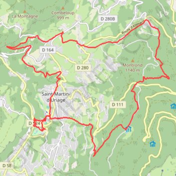 Itinéraire Aux Seiglières - Uriage-les-Bains, distance, dénivelé, altitude, carte, profil, trace GPS